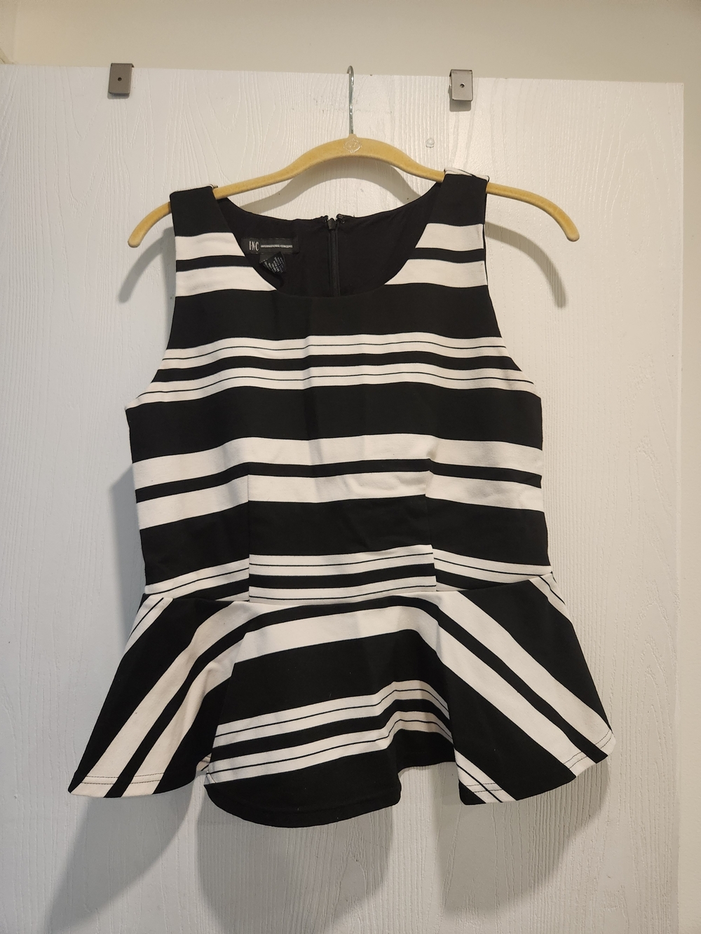 INC Black and White Striped Peplum Tank Top